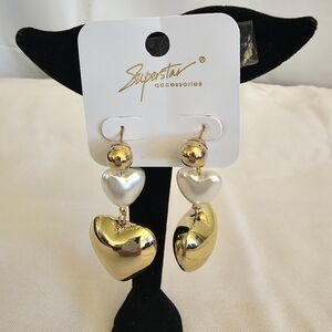 Gold And White Heart Earrings